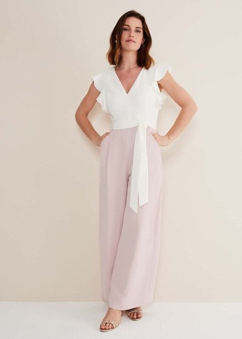 Phase Eight Kallie V Neck Frill Jumpsuit Rose/White Australia | YK3617584